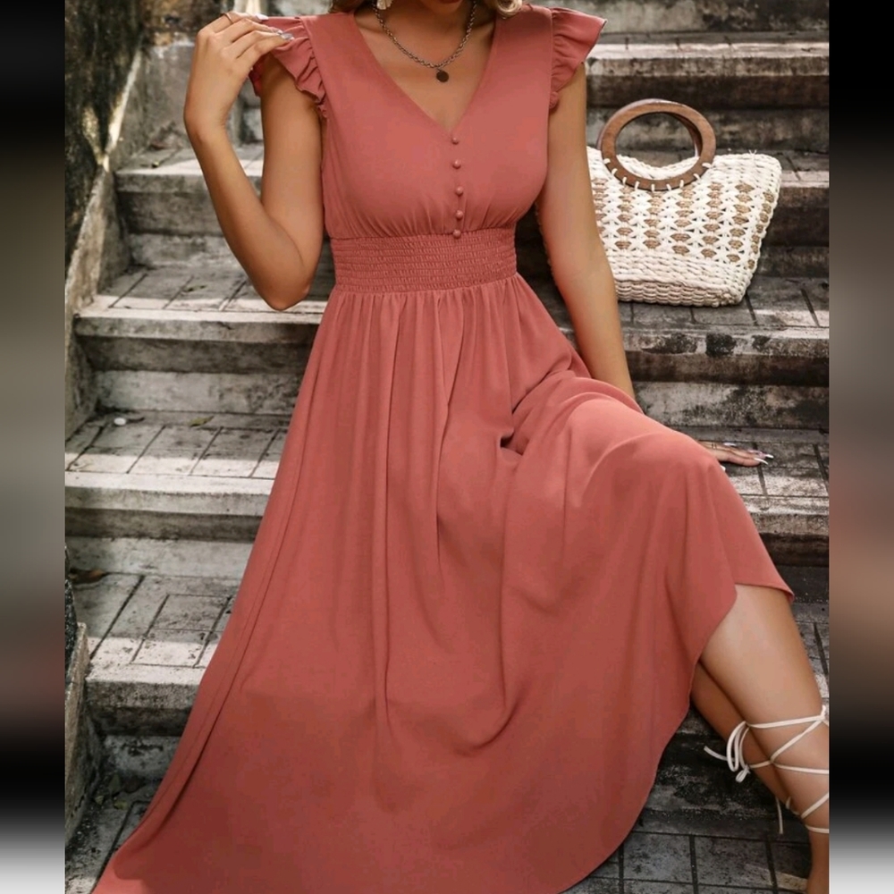 Midi Women's Short Sleeve Dress- Redwood XL